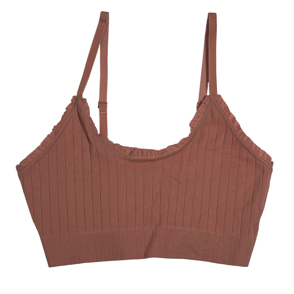 Abound Ribbed Knit Camisole Bra Top Mauve Pink Seamless Adjustable Straps Size L
